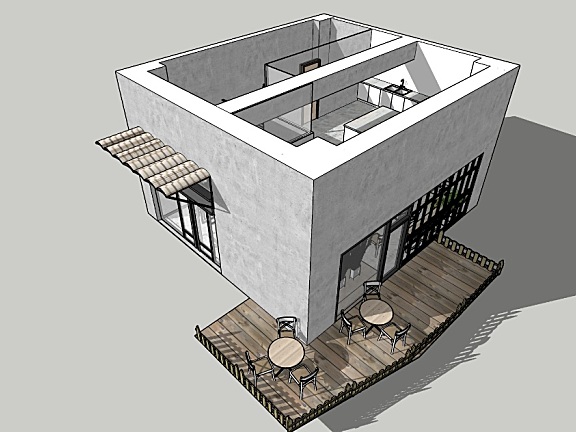咖啡厅SU草图大师模型-原木北欧简约风咖啡馆-SKP格式-1套-134M