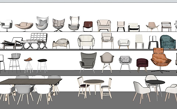 SU模型合集 中式家具模型300个丨现代轻奢单体椅子100个丨沙发模型100个丨1.46G