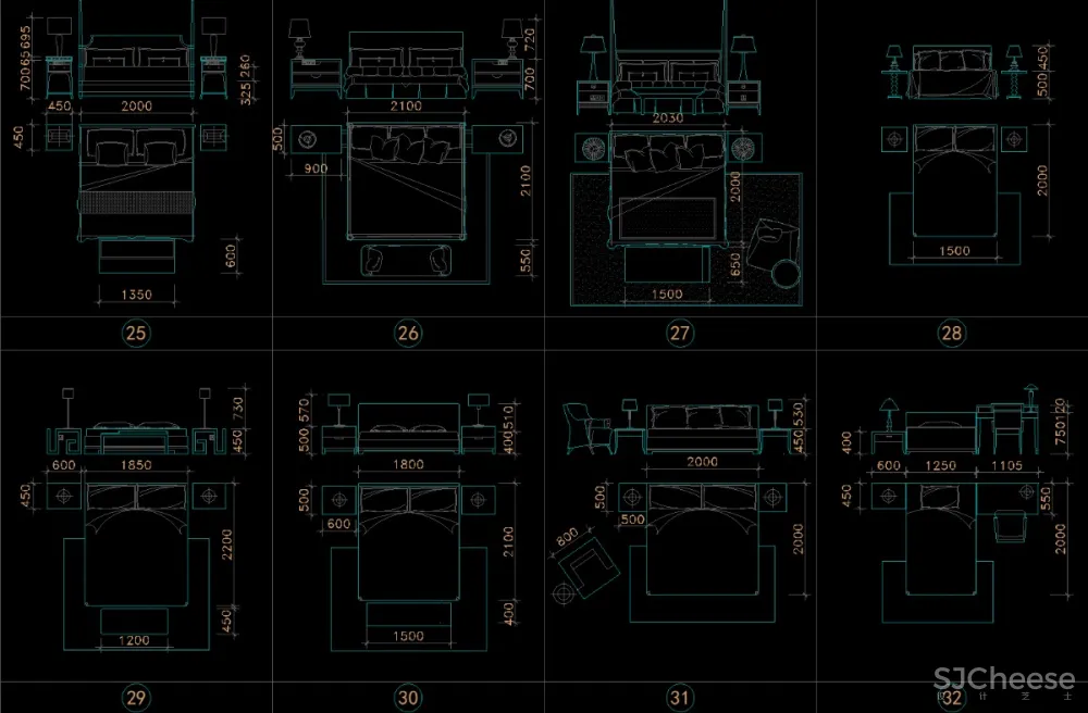 带尺寸CAD图库-家装工装酒店沙发椅子餐桌健身器材洁具灯具线条床CAD模块-22.6M