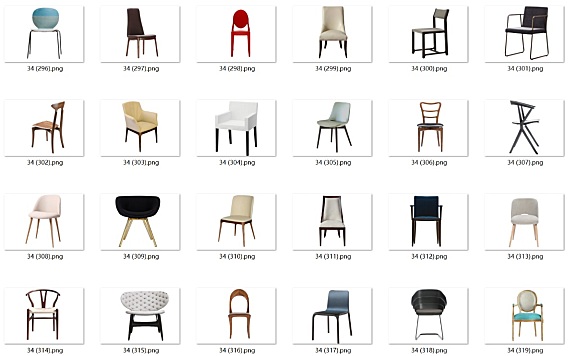 现代简约轻奢风格餐椅-软装排版家具单品白底PNG图片-990张-2.46G