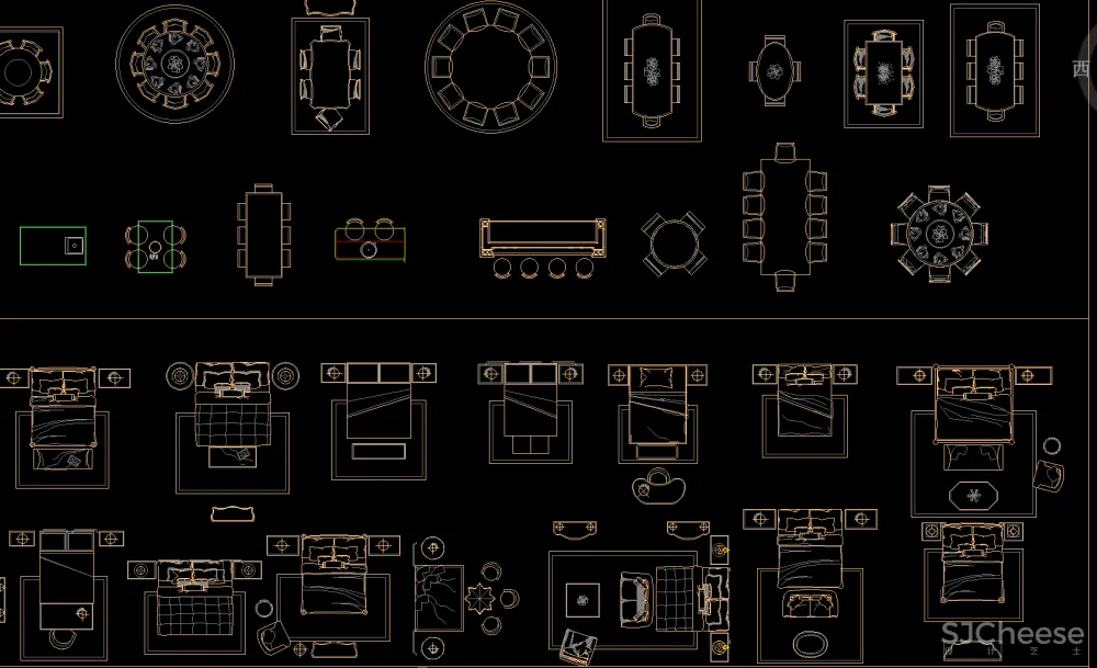 CAD图库-美式风格丨家装工装平、立图块丨家具CAD图库+立面背景墙丨DWG格式-19.7M