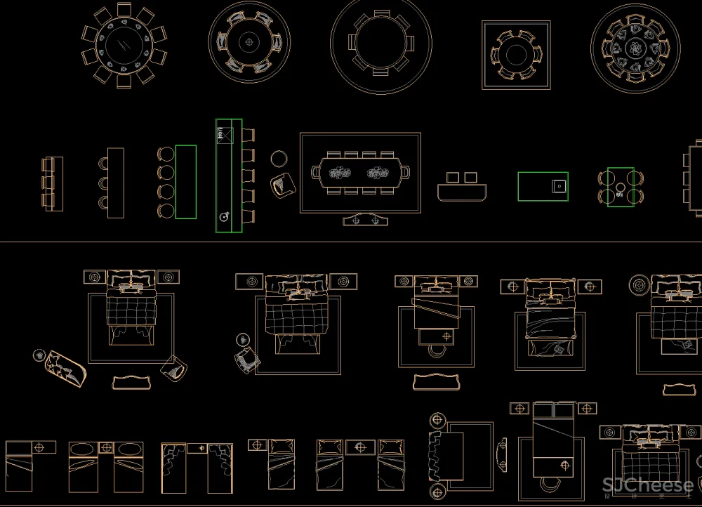 CAD图库-美式风格丨家装工装平、立图块丨家具CAD图库+立面背景墙丨DWG格式-19.7M
