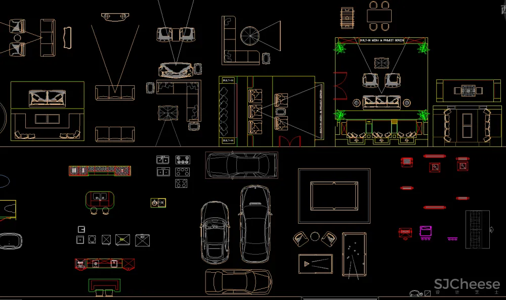 CAD图库-美式风格丨家装工装平、立图块丨家具CAD图库+立面背景墙丨DWG格式-19.7M
