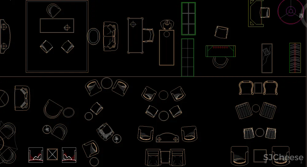 CAD图库-美式风格丨家装工装平、立图块丨家具CAD图库+立面背景墙丨DWG格式-19.7M