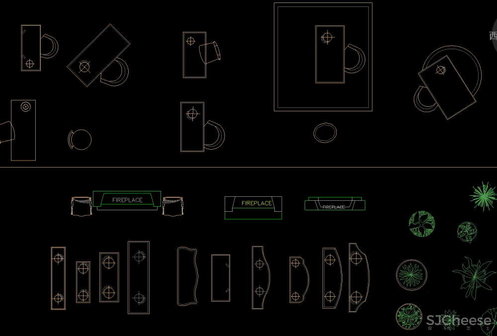 CAD图库-美式风格丨家装工装平、立图块丨家具CAD图库+立面背景墙丨DWG格式-19.7M
