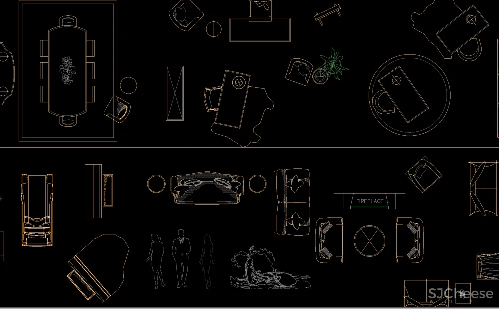 CAD图库-美式风格丨家装工装平、立图块丨家具CAD图库+立面背景墙丨DWG格式-19.7M