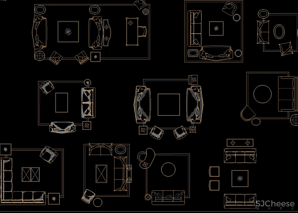 CAD图库-美式风格丨家装工装平、立图块丨家具CAD图库+立面背景墙丨DWG格式-19.7M