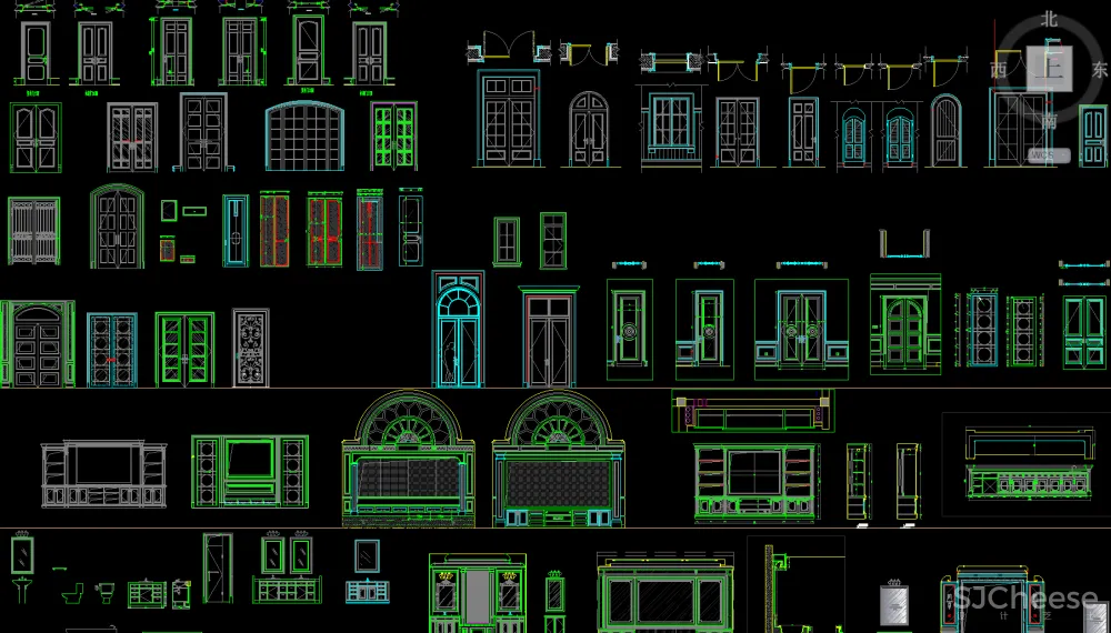 CAD图库-美式风格丨家装工装平、立图块丨家具CAD图库+立面背景墙丨DWG格式-19.7M