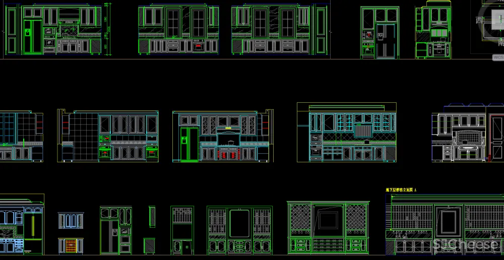CAD图库-美式风格丨家装工装平、立图块丨家具CAD图库+立面背景墙丨DWG格式-19.7M