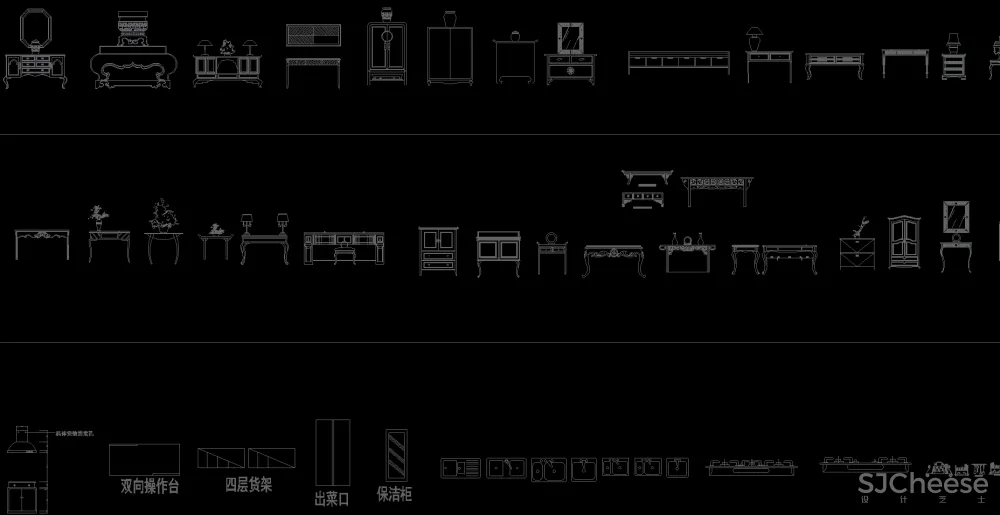 金螳螂常用平立面CAD图库-家具餐桌沙发床植物电器椅子洁具健身器材等CAD图块-dwg格式-14.5M