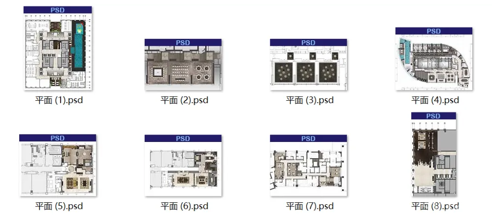 酒店PSD彩色平立面-Photoshop分图层彩平彩立图-PSD格式-3.04G
