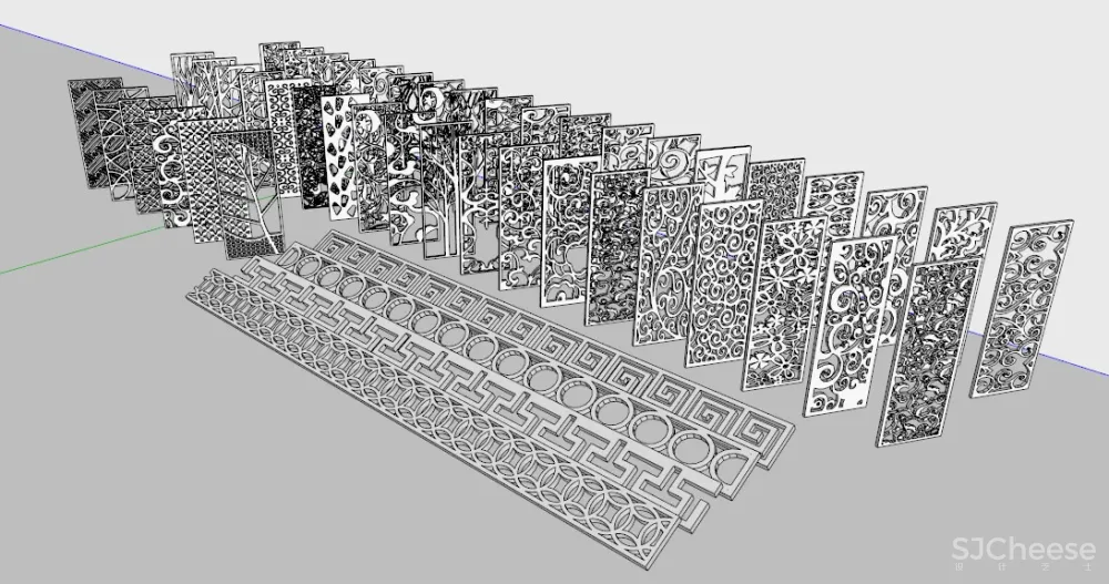 各类雕花隔断SU模型-草图大师雕花隔断sketchup模型-70个226M