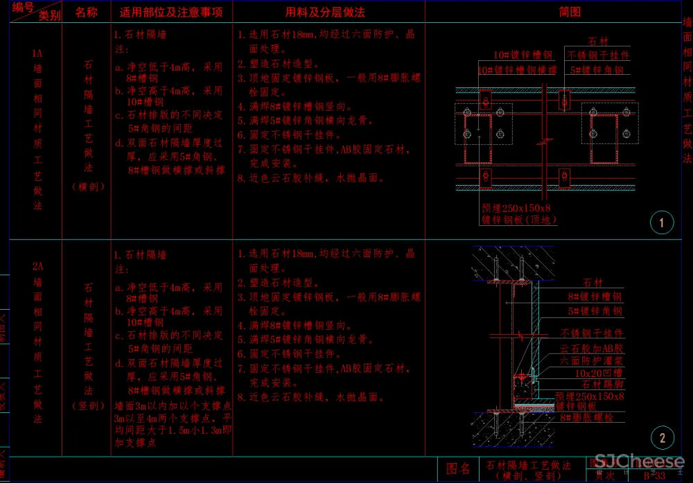 53个墙面CAD通用节点大样-石材木饰面墙砖墙纸硬包软包不锈钢玻璃墙面-1.48M