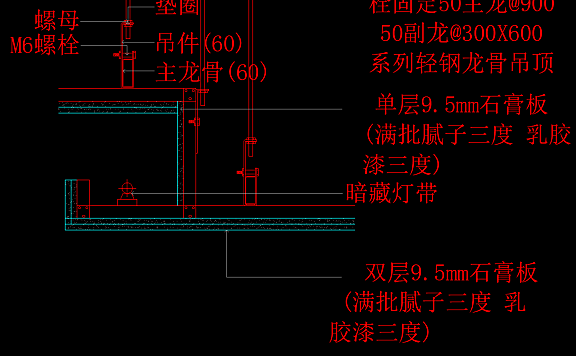 轻钢龙骨双层纸面石膏板吊顶节点大样剖面详图CAD图纸2.52M