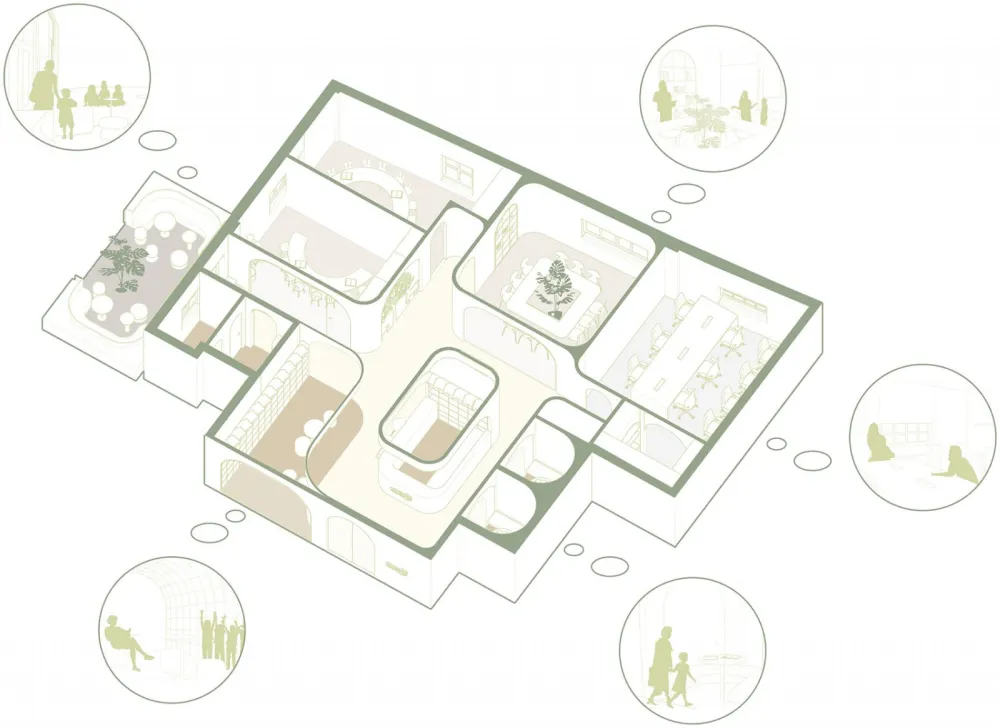 回廊、弧形墙和曲面的门窗构建出亲切舒适的学习环境 目心设计