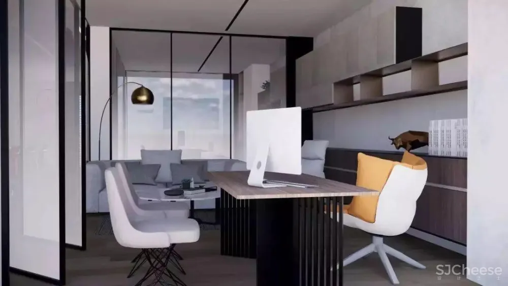 100㎡办公间大改造,炫酷的旋转书柜、无敌采光,美到极致!