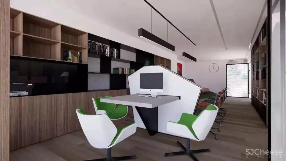 100㎡办公间大改造,炫酷的旋转书柜、无敌采光,美到极致!