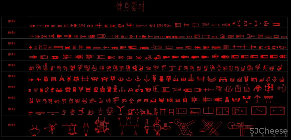 工装CAD图库图块-办公餐饮健身娱乐空间家具器材平面图块-41.5M