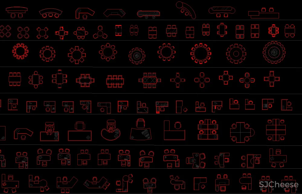 工装CAD图库图块-办公餐饮健身娱乐空间家具器材平面图块-41.5M