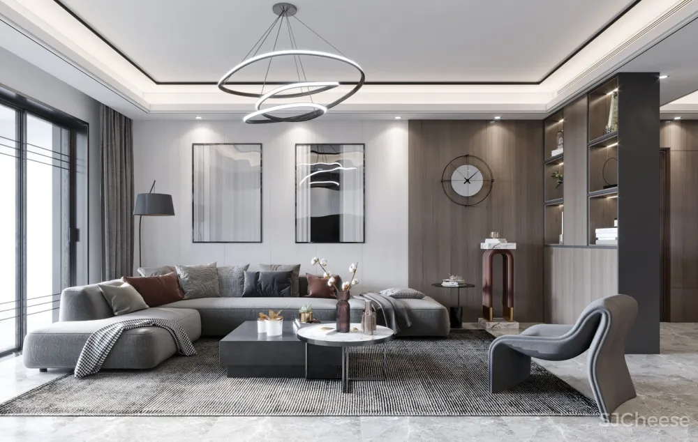 中创空间表现——现代黑白灰极简客餐厅