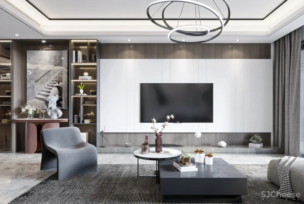 中创空间表现——现代黑白灰极简客餐厅