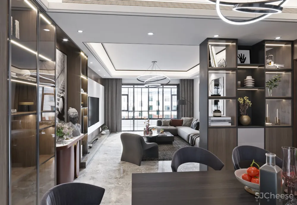 中创空间表现——现代黑白灰极简客餐厅