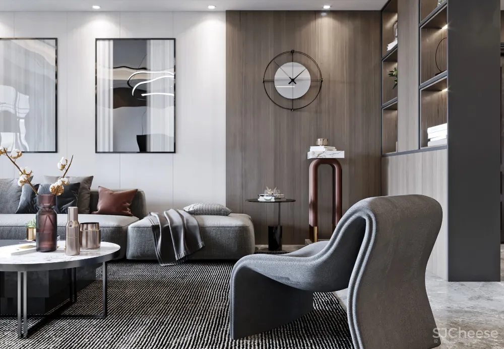 中创空间表现——现代黑白灰极简客餐厅