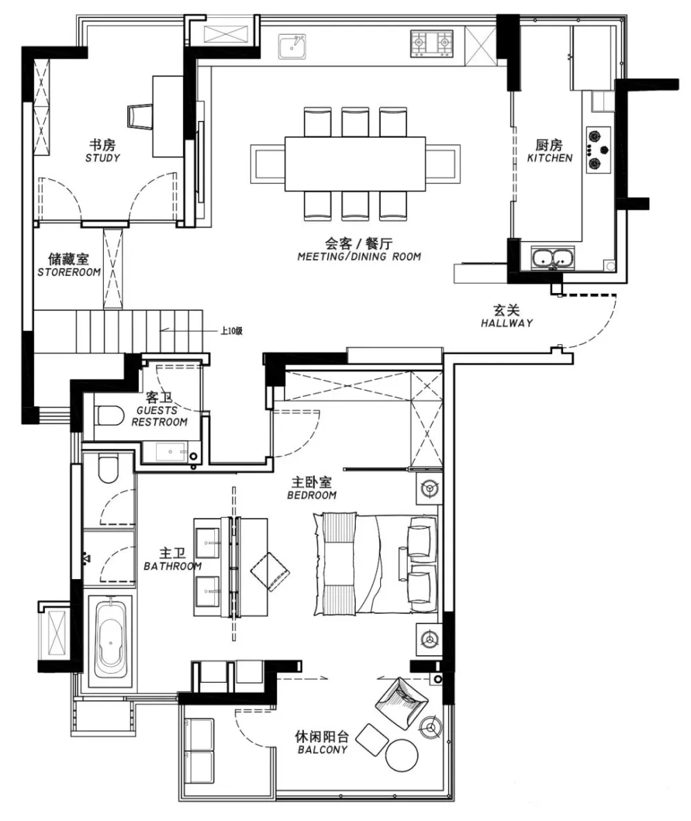 240㎡复式低干预痕迹的设计,在黑白色调中体现高级感 匠人筑语空间设计工作室