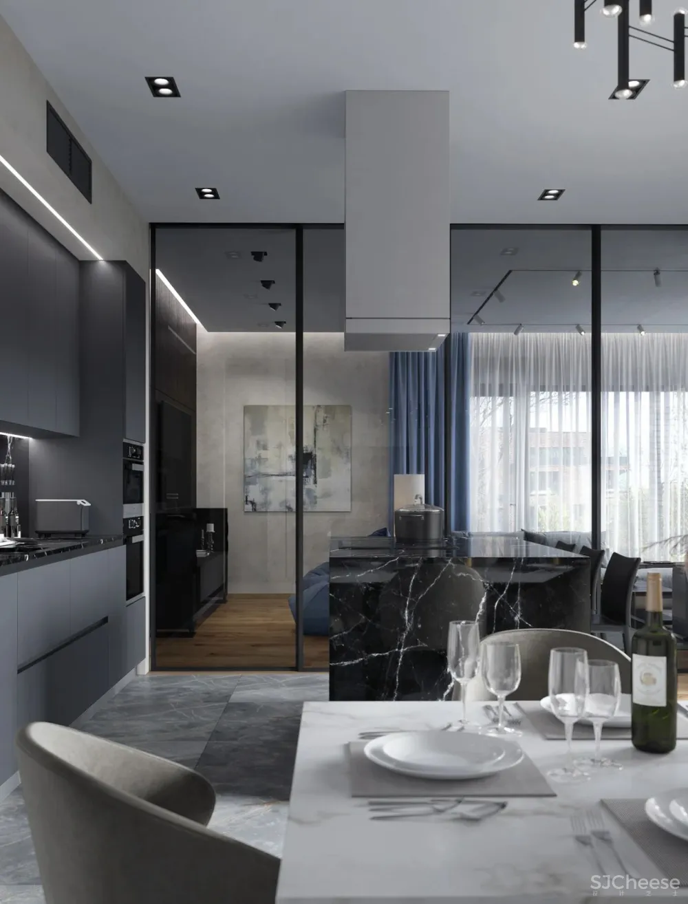 水蓝 浅灰，简约空间的浪漫调性