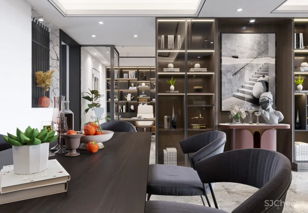 中创空间表现——现代黑白灰极简客餐厅