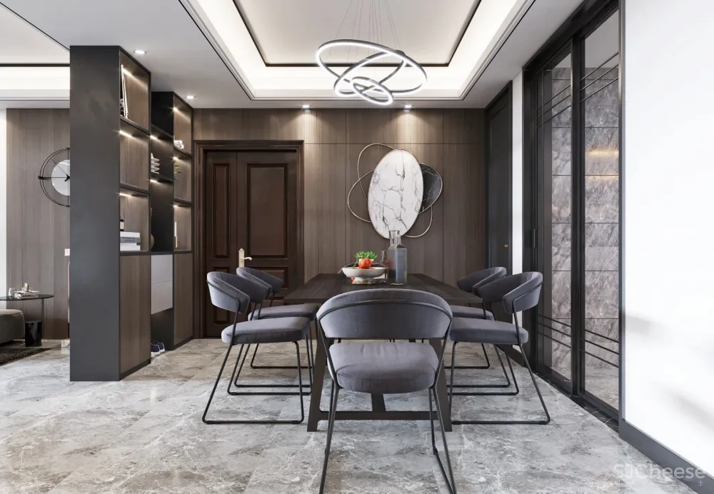 中创空间表现——现代黑白灰极简客餐厅