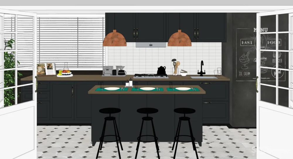 厨房SU模型合集-家装厨房餐厅设计效果草图大师sketchup-25套SKP模型-1.4G