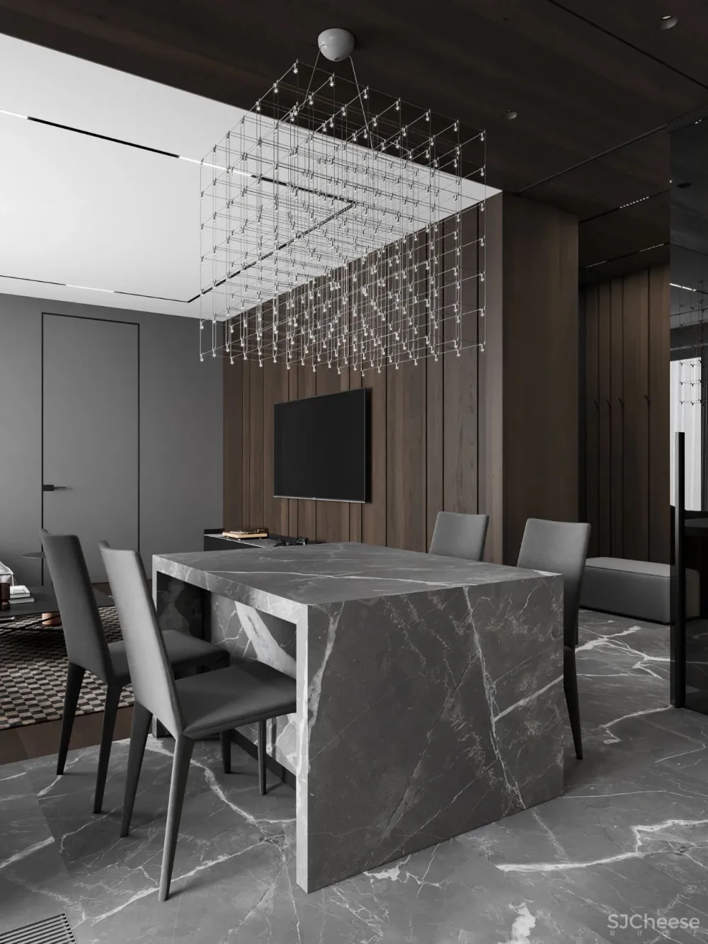 DE-DE新作 95m²简约私宅，大理石与原木的和谐