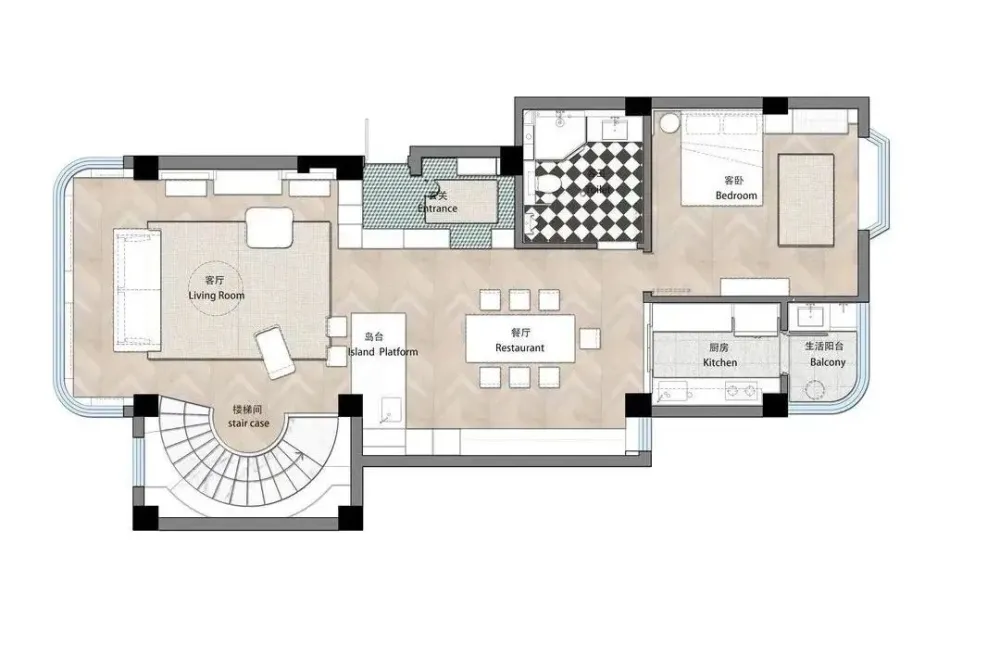 175㎡“职住一体”的家,旋转楼梯融入法式风情,装出大宅气度 吾隅设计