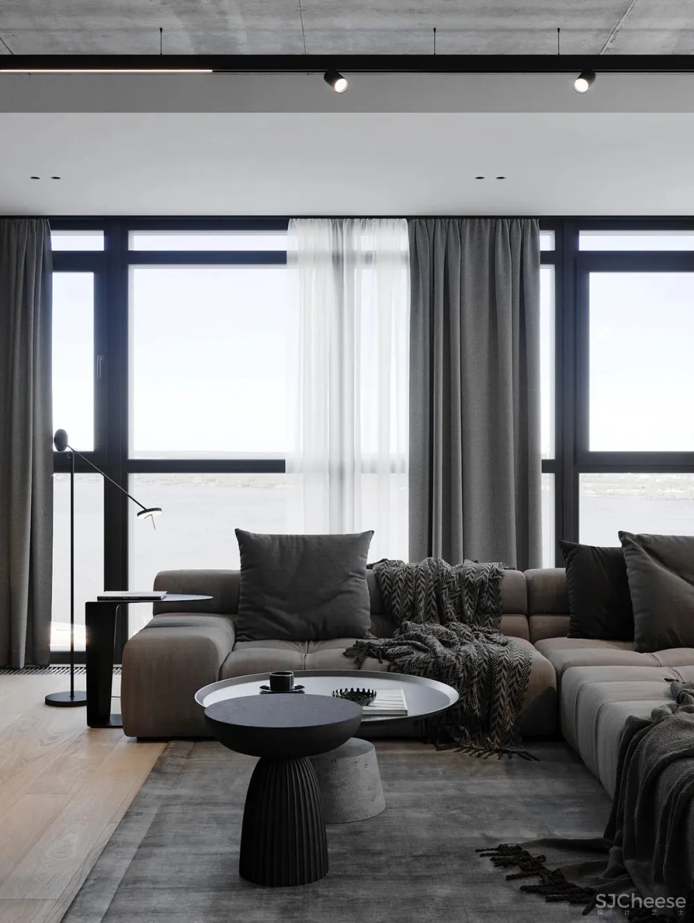 灰色极简空间，混凝土的质地！