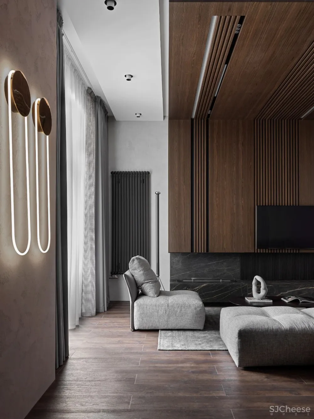 DE-DE新作 95m²简约私宅，大理石与原木的和谐