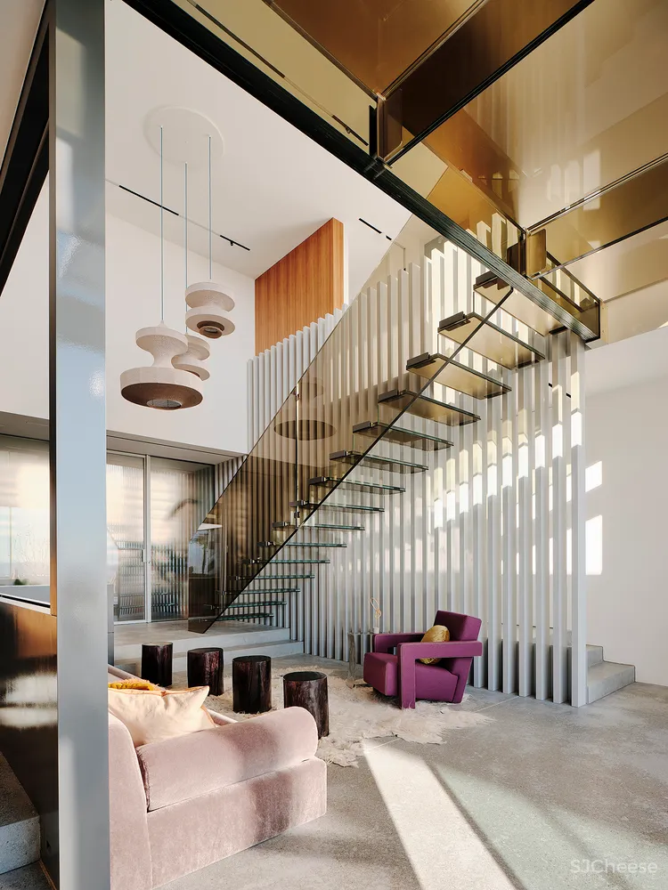 这栋180°全景「玻璃屋」,透明楼梯、网红滑梯,每件家具都是定制款!