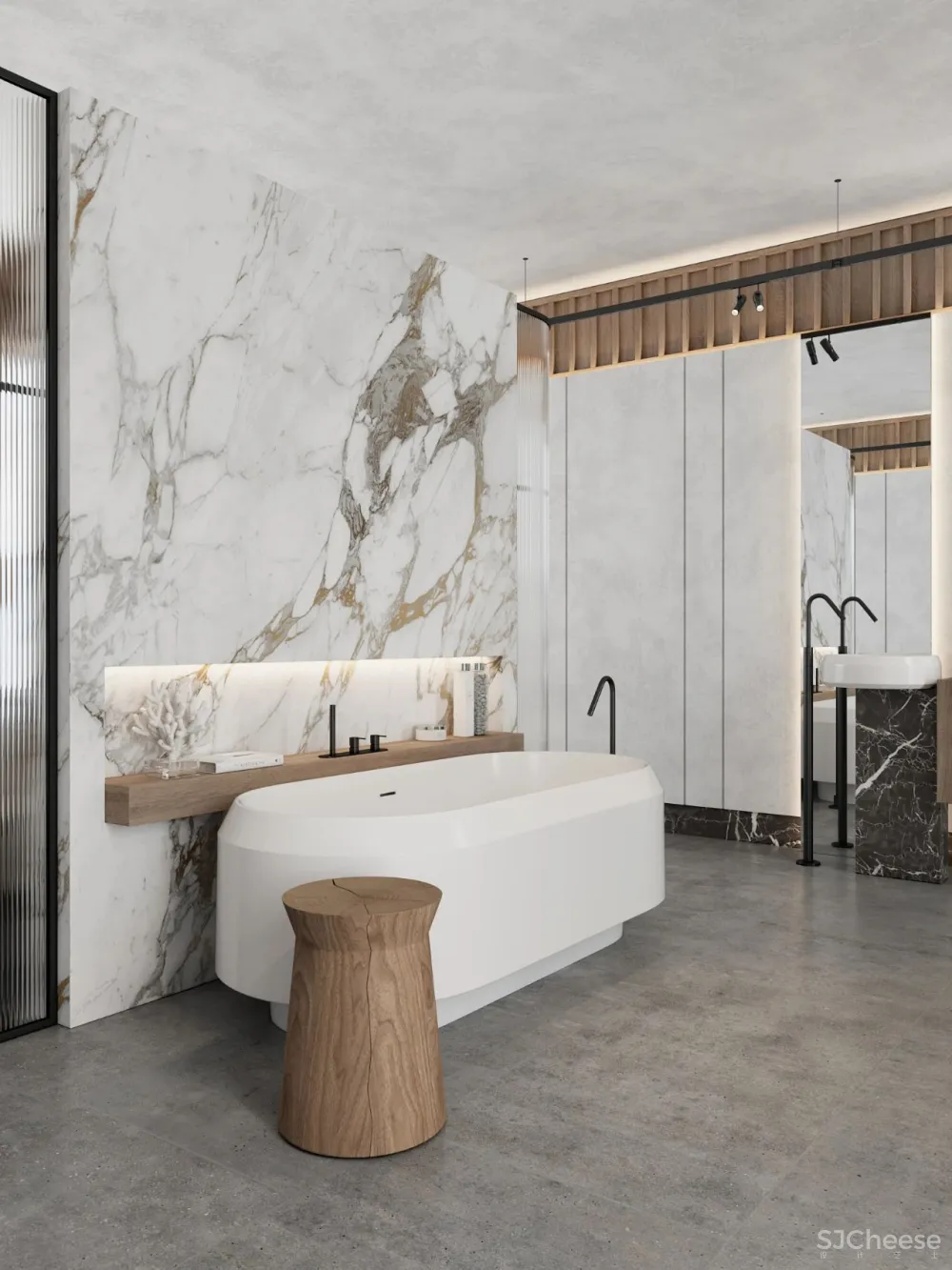 DE-DE新作 95m²简约私宅，大理石与原木的和谐