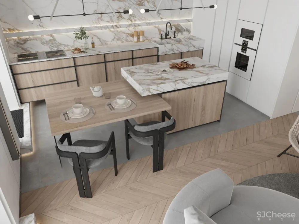 DE-DE新作 95m²简约私宅，大理石与原木的和谐