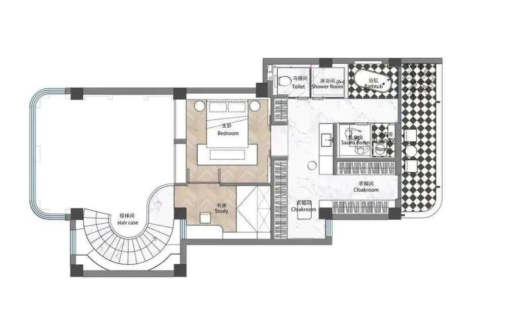 175㎡“职住一体”的家,旋转楼梯融入法式风情,装出大宅气度 吾隅设计