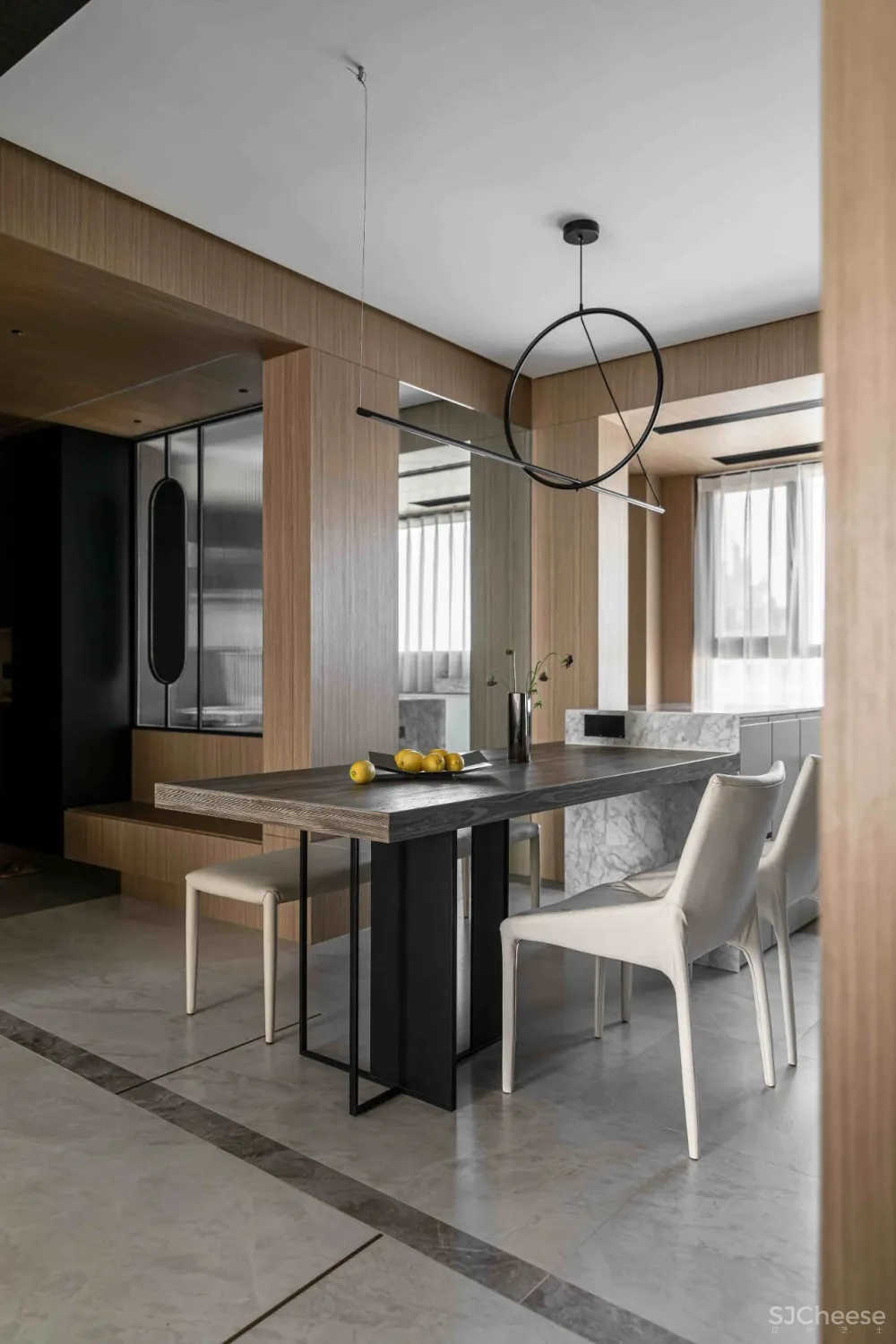 大理石 原木，80后业主的现代风四居室 花漾美作