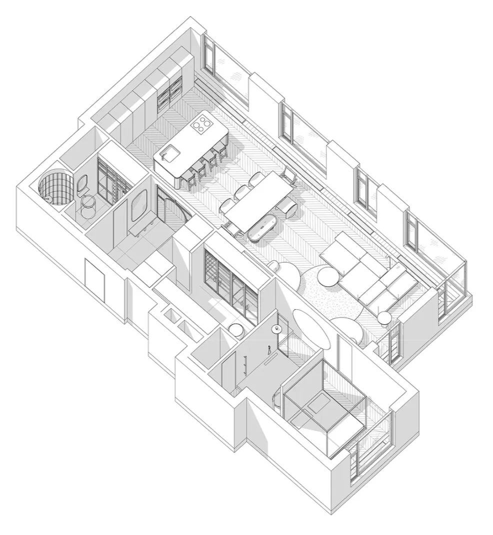 114㎡ 只做一室一厅，三开间的横厅太豪华了！