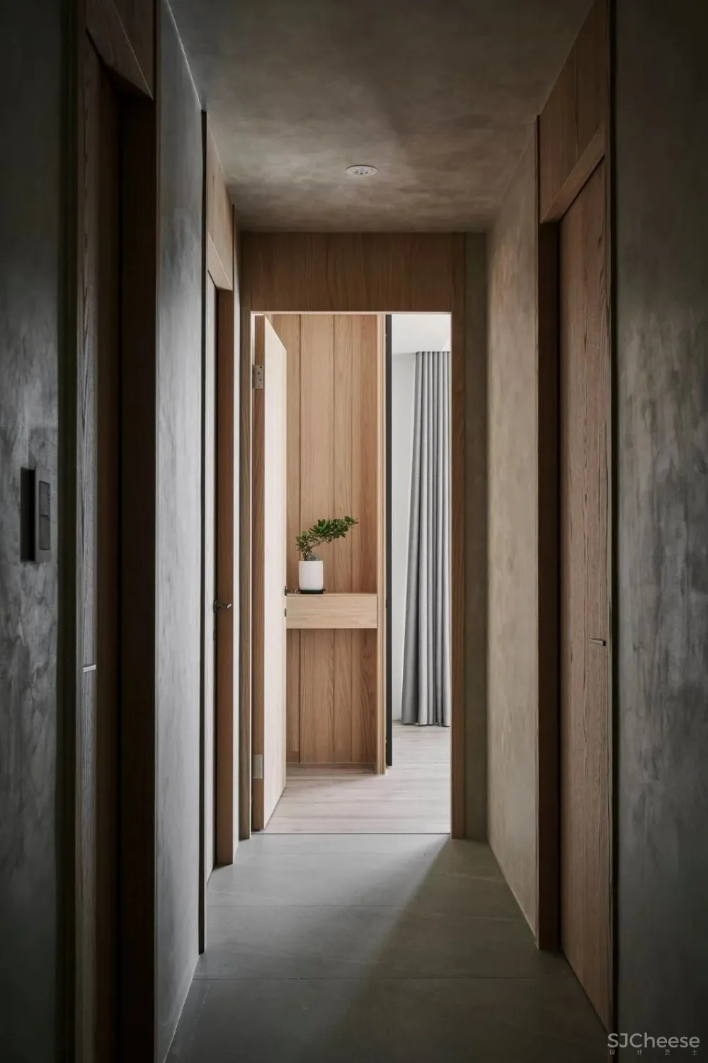 原木 水磨石，四口人的阅读之家 御见设计