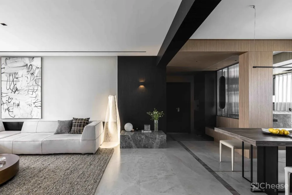 大理石 原木，80后业主的现代风四居室 花漾美作