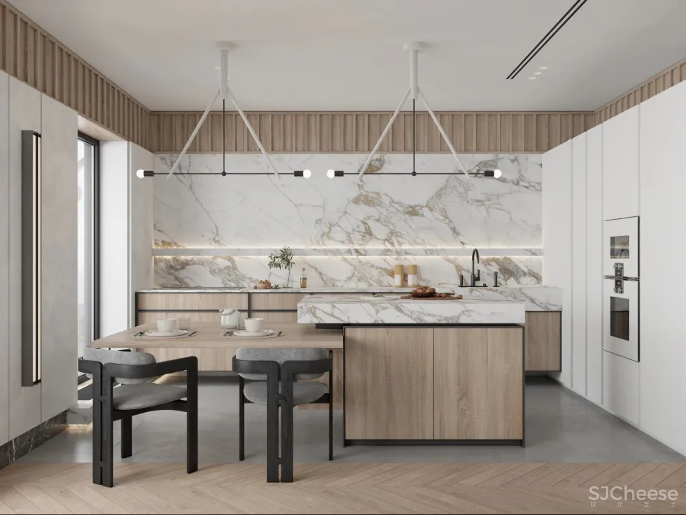 DE-DE新作 95m²简约私宅，大理石与原木的和谐