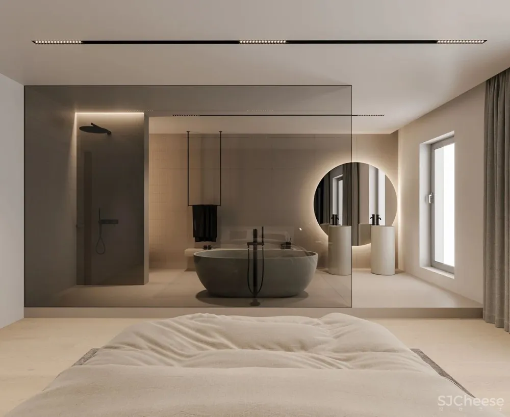 主卧带开放浴室,一室户也能住出豪宅感