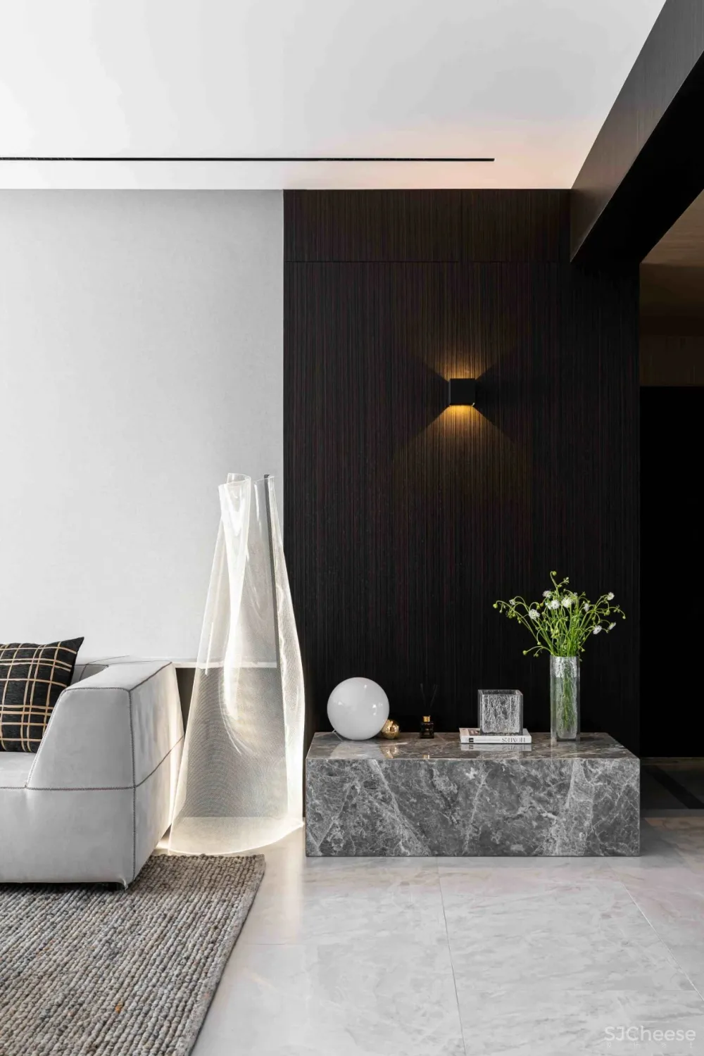 大理石 原木，80后业主的现代风四居室 花漾美作