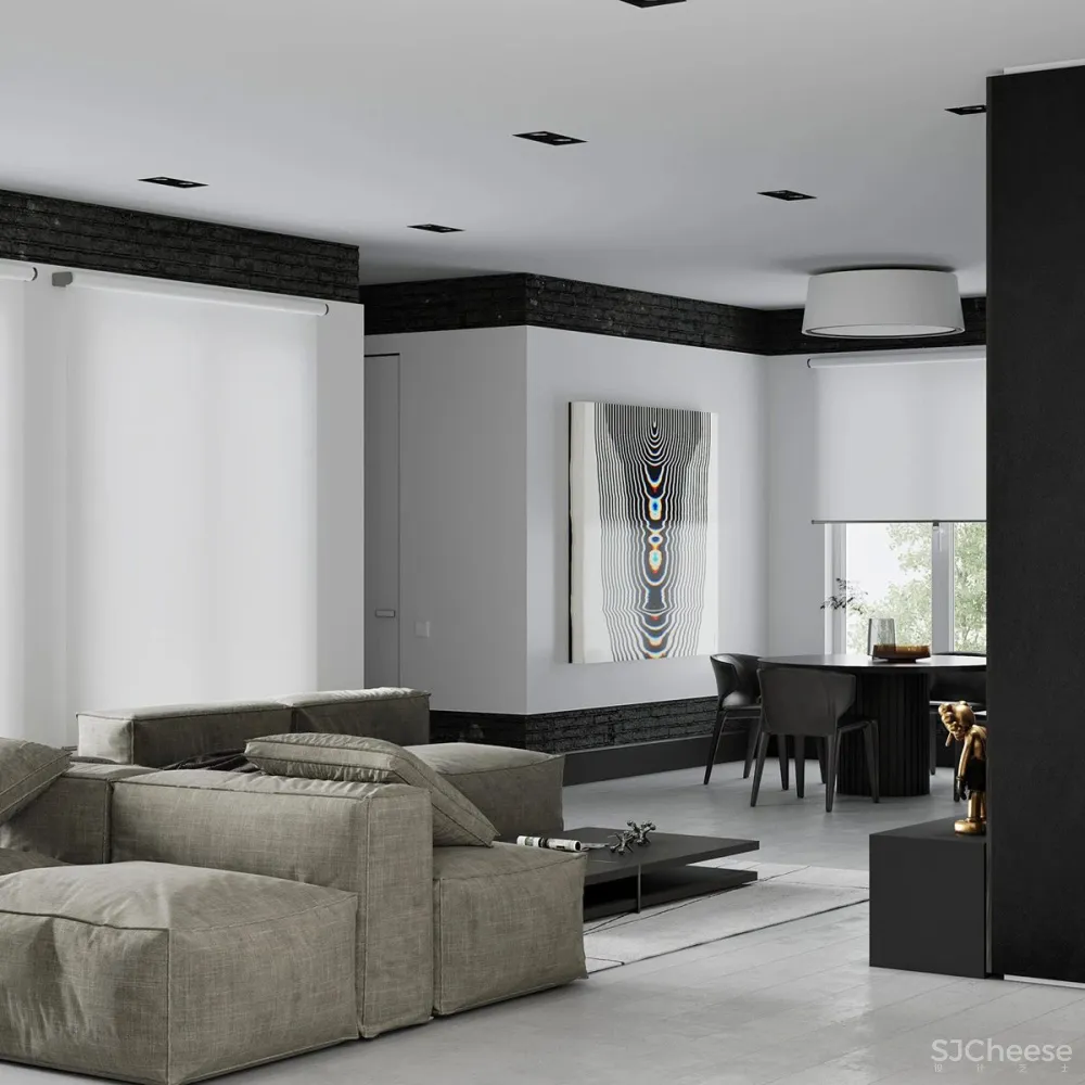 黑白色系的客厅，气质凸显 !
