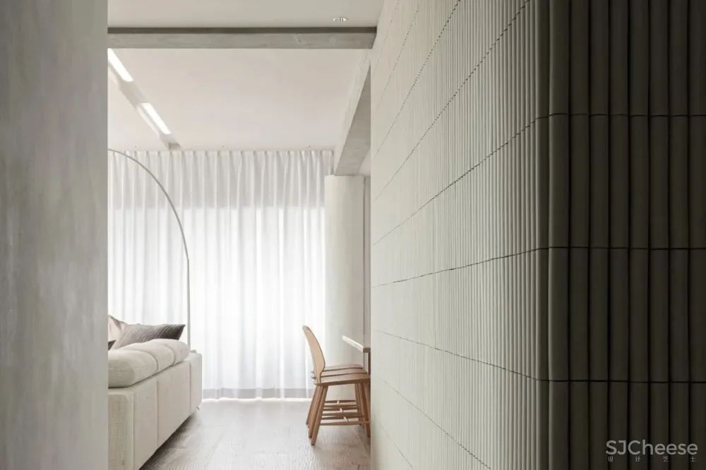 简约的现代公寓,用混凝土、木材、肌理涂料做出高级的层次感