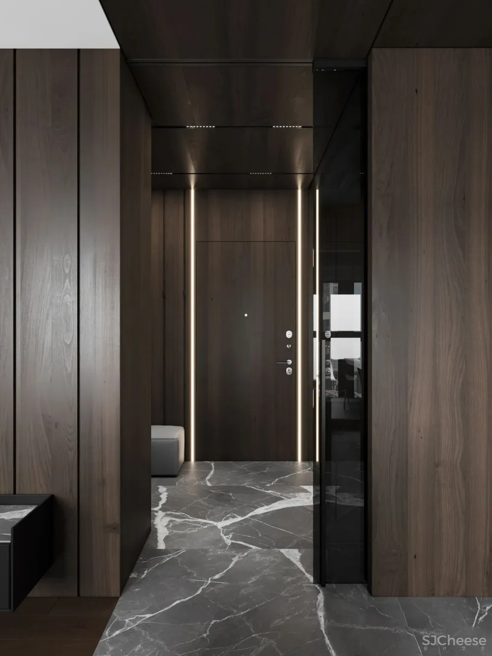 DE-DE新作 95m²简约私宅，大理石与原木的和谐